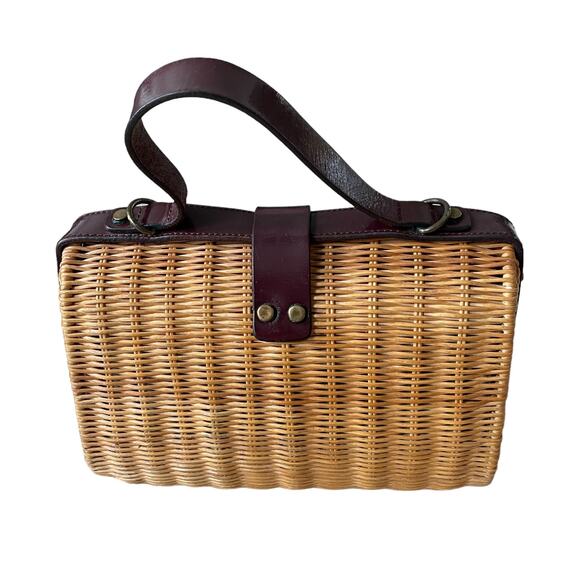 Vintage 60's 70's ETIENNE AIGNER Wicker Rattan Handbag with Leather Strap Brown - Picture 6 of 15